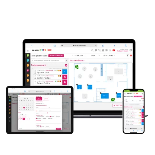 Reservit Restaurant booking engine shown on desktop and mobile