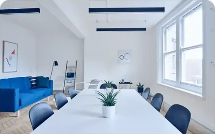Bright meeting room with a large table