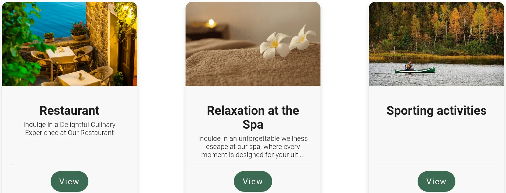 Add-ons offered by the Reservit engine during booking: restaurant, relaxation at the spa, sporting activities